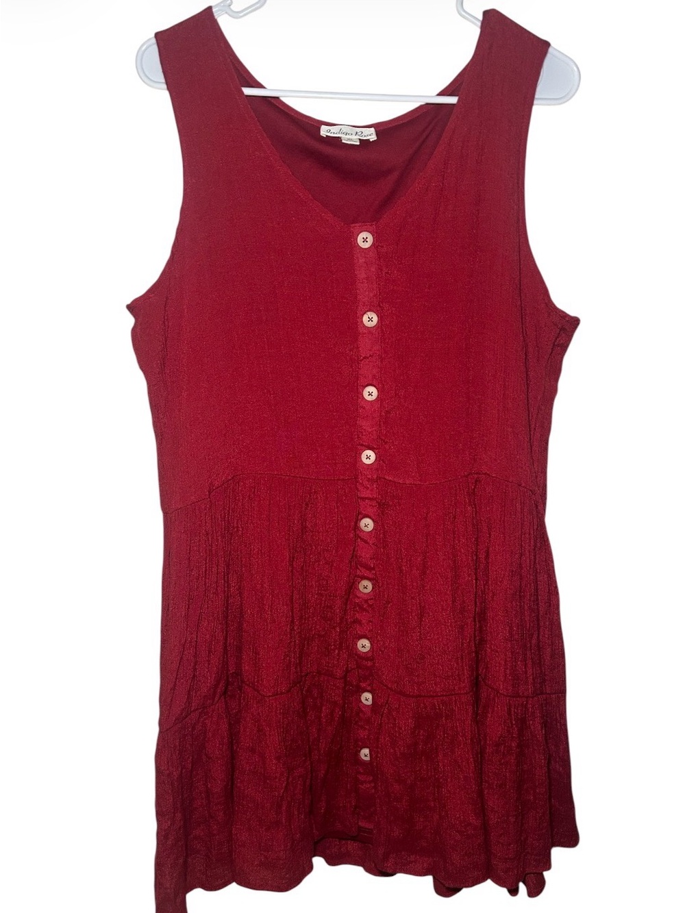 Indigo Rose Sleeveless Button Front Wine Red Tiered Dress Fall Causal Festival
